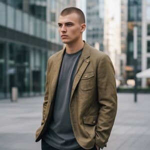 massimo dutti mens jacket blazer 44 linen olive green 3 button zipped slim new